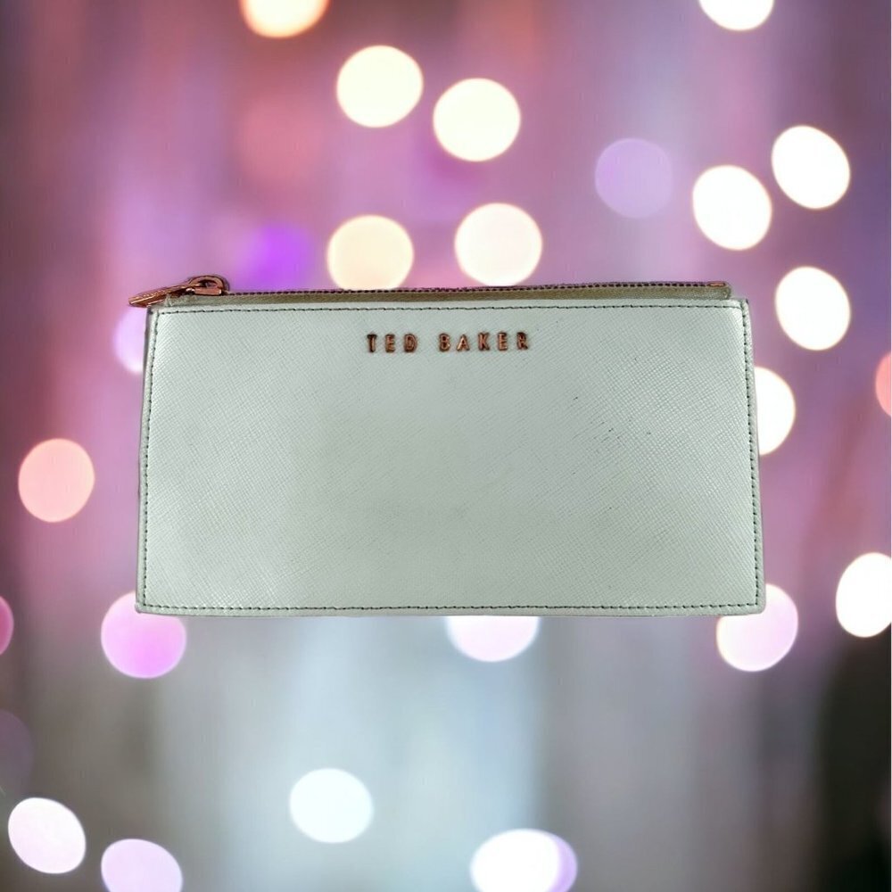 TED BAKER Pale Blue & Rose Gold Saffiano Leather Wallet Pouch